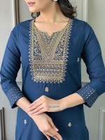 Peacock Blue Rayon Slub Readymade Kurti